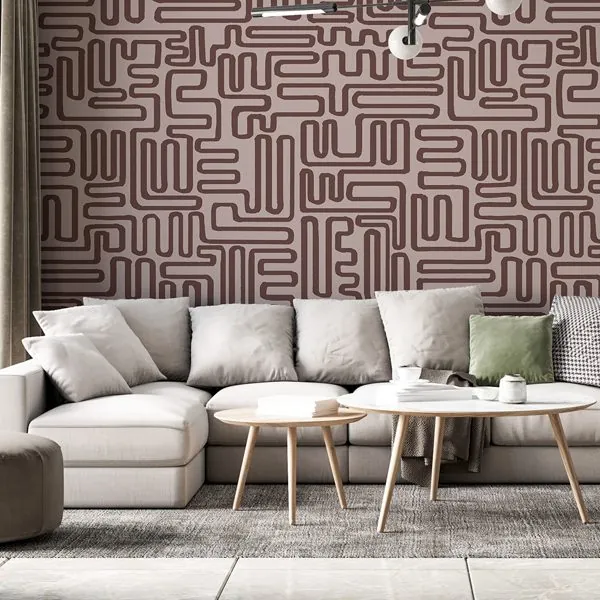Abstrato Maze Chocolate — ambiente com o papel de parede aplicado