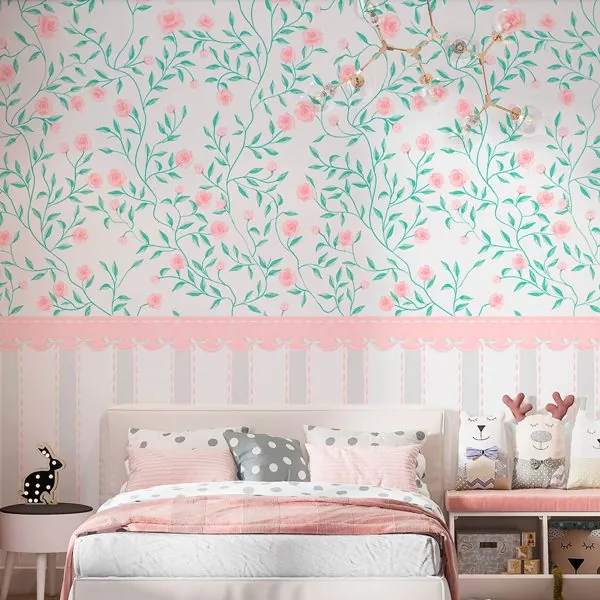 Afeto Aquarela dos Sonhos — ambiente com o papel de parede aplicado