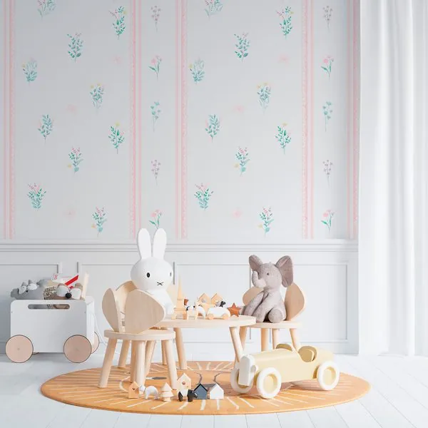 Afeto Aquarela Soft — ambiente com o papel de parede aplicado