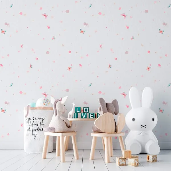 Afeto Borboletas Aquarela — ambiente com o papel de parede aplicado