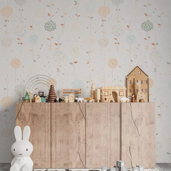 Afeto Flores Abstratas Suave — ambiente com o papel de parede aplicado