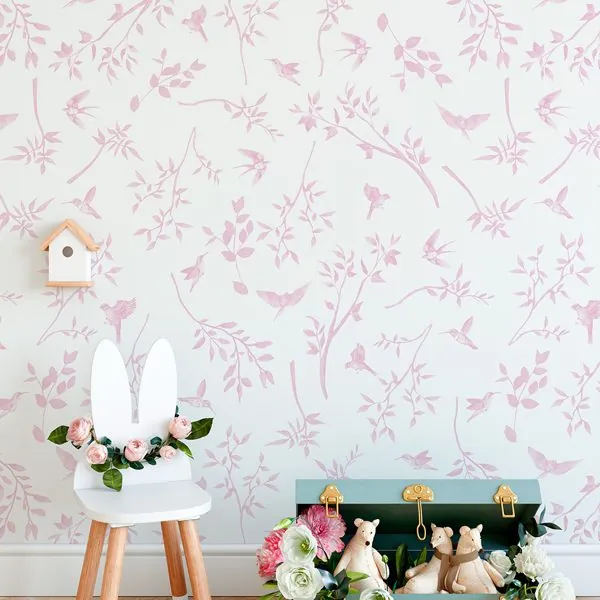 Afeto Poético Monocromático Rosa — ambiente com o papel de parede aplicado