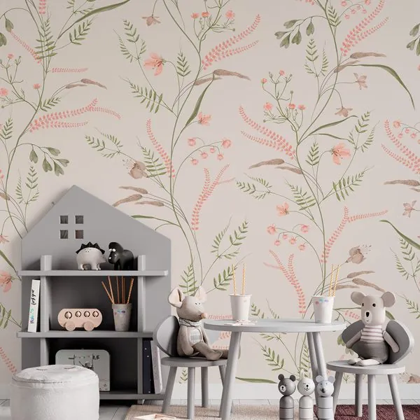 Afeto Provençal Bege — ambiente com o papel de parede aplicado