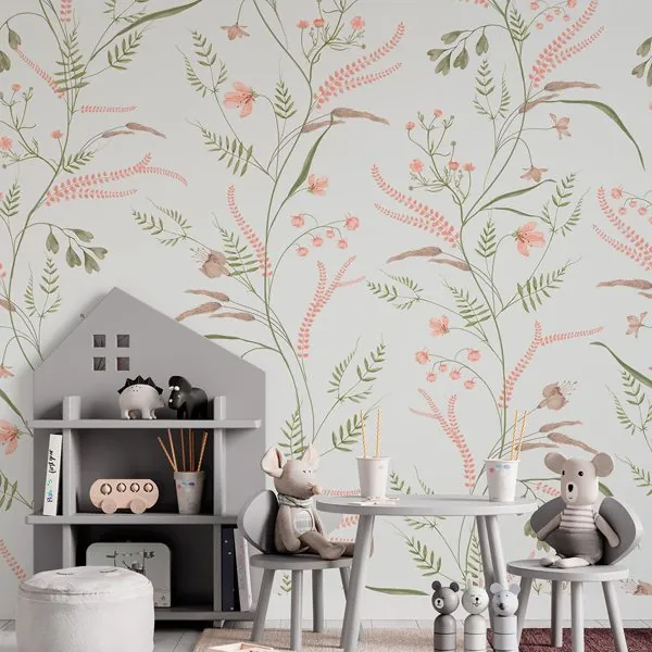 Afeto Provençal Verde — ambiente com o papel de parede aplicado