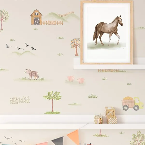 Animais do Campo — ambiente com o papel de parede aplicado