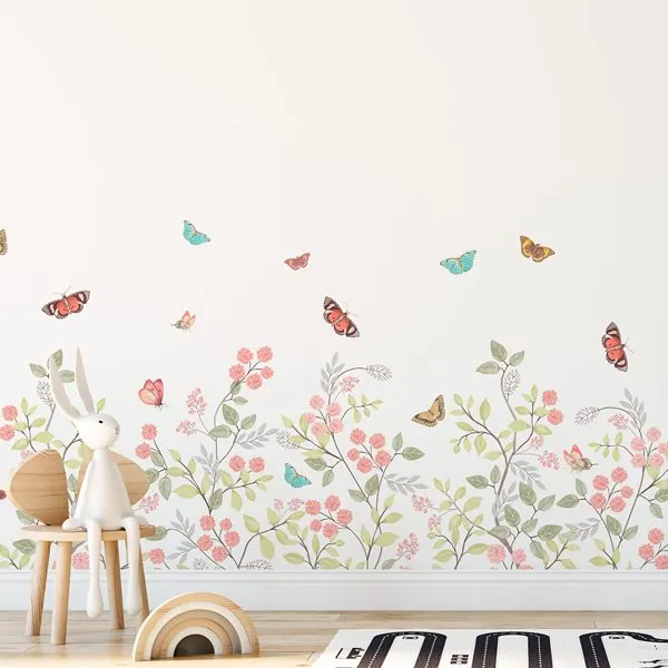 Aquarela Botânica Soft — ambiente com o papel de parede aplicado
