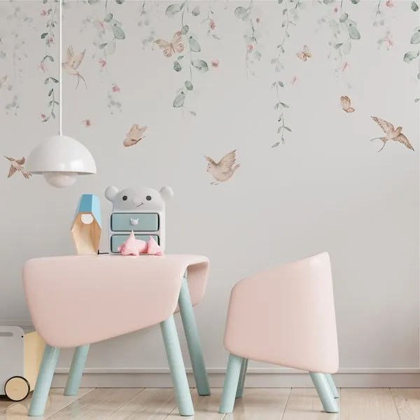 Aquarela Pendente — ambiente com o papel de parede aplicado