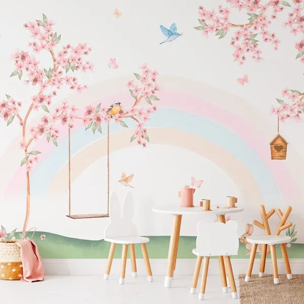 Arco Íris Delicado — ambiente com o papel de parede aplicado