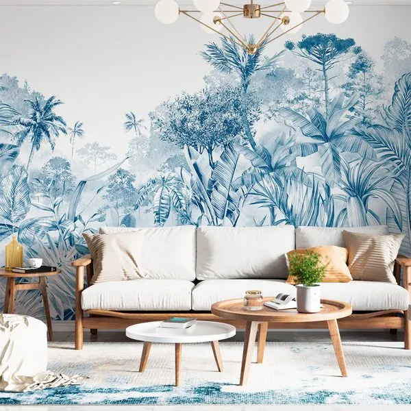 Art Mata Azul — ambiente com o papel de parede aplicado