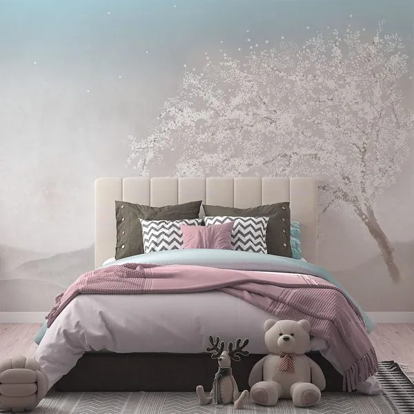 Árvore Inverno Neblina — ambiente com o papel de parede aplicado