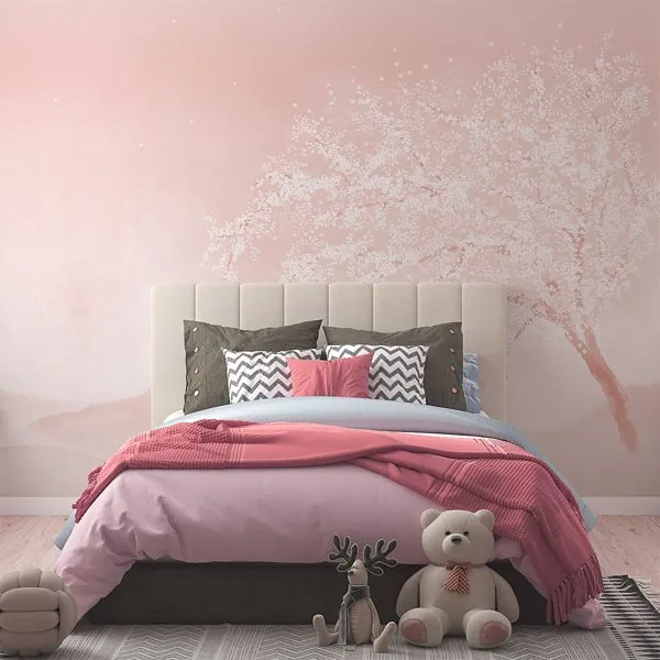 Árvore Primavera Serena — ambiente com o papel de parede aplicado