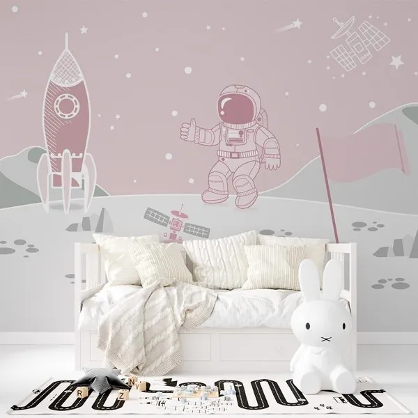 Astronauta Rosa — ambiente com o papel de parede aplicado