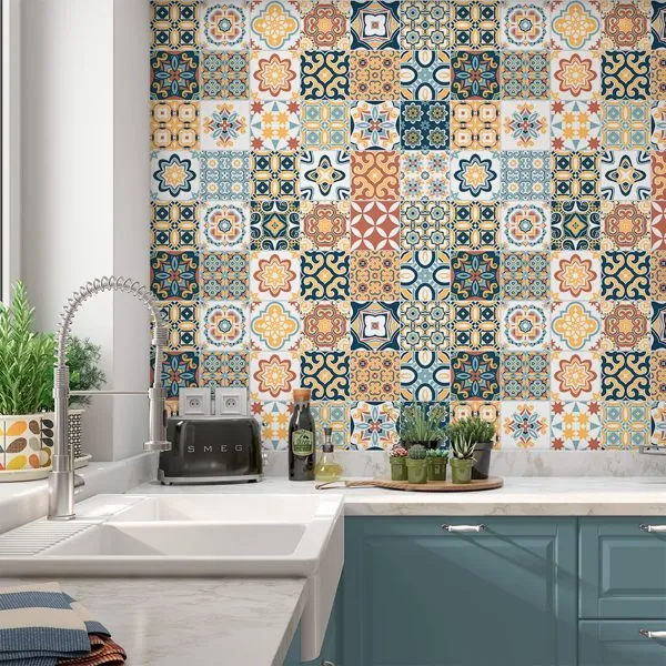 Azulejos Portugueses — ambiente com o papel de parede aplicado