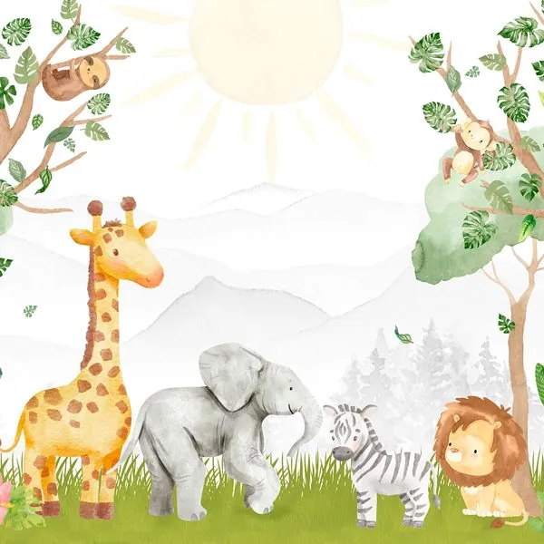 Bebê Safari Aquarela — estampa do papel de parede