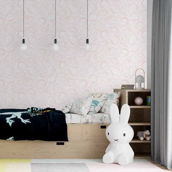 Bolas de Esportes Rose — ambiente com o papel de parede aplicado