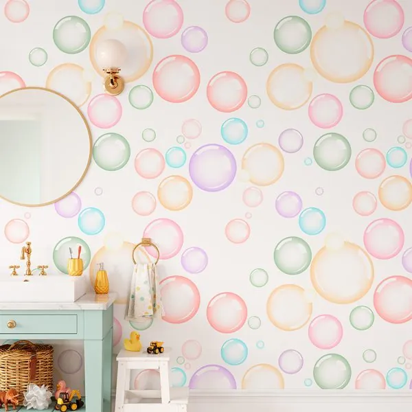 Bolas de Sabão Coloridas — ambiente com o papel de parede aplicado