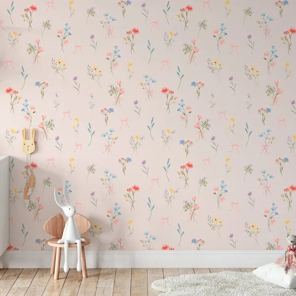 Buquê Afeto Rosa — ambiente com o papel de parede aplicado