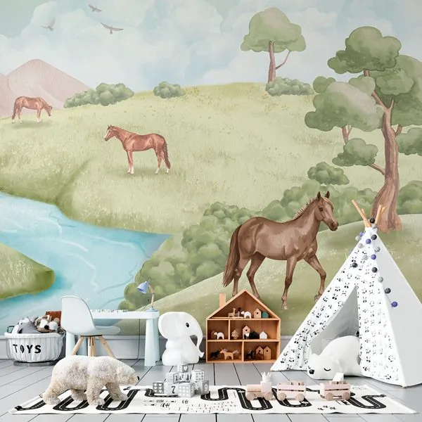 Cavalos do Vale — ambiente com o papel de parede aplicado