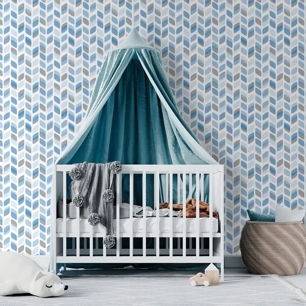 Charming Azul — ambiente com o papel de parede aplicado
