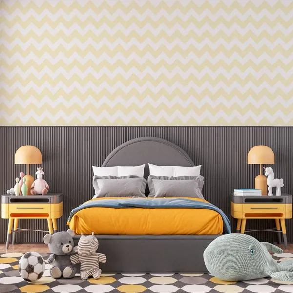 Chevron Amarelo — ambiente com o papel de parede aplicado