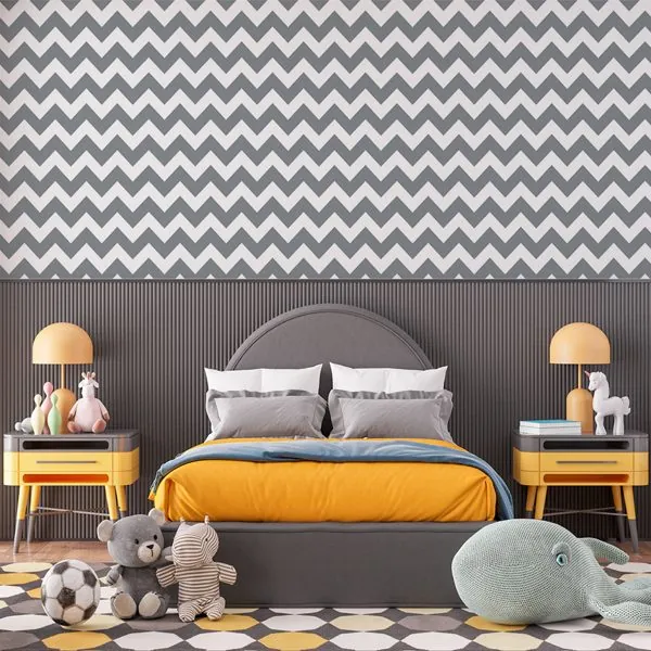 Chevron Cinza — ambiente com o papel de parede aplicado