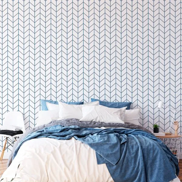 Chevron Clean Azul — ambiente com o papel de parede aplicado