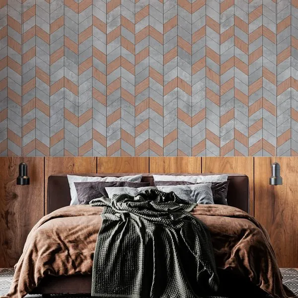 Chevron Concreto Wood — ambiente com o papel de parede aplicado