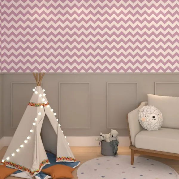Chevron Roxo — ambiente com o papel de parede aplicado