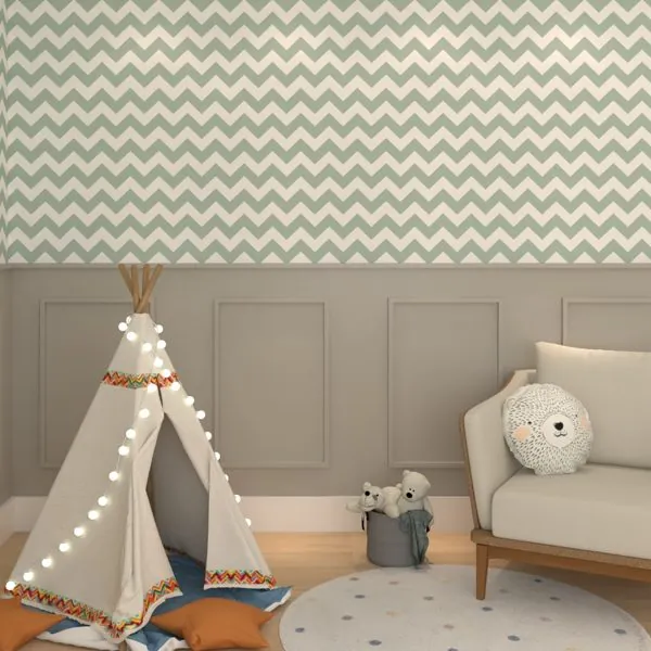 Chevron Verde — ambiente com o papel de parede aplicado