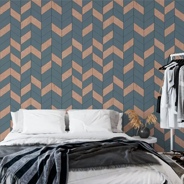 Chevron Wood — ambiente com o papel de parede aplicado