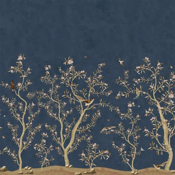 Chinoiserie Azul Marinho — estampa do papel de parede