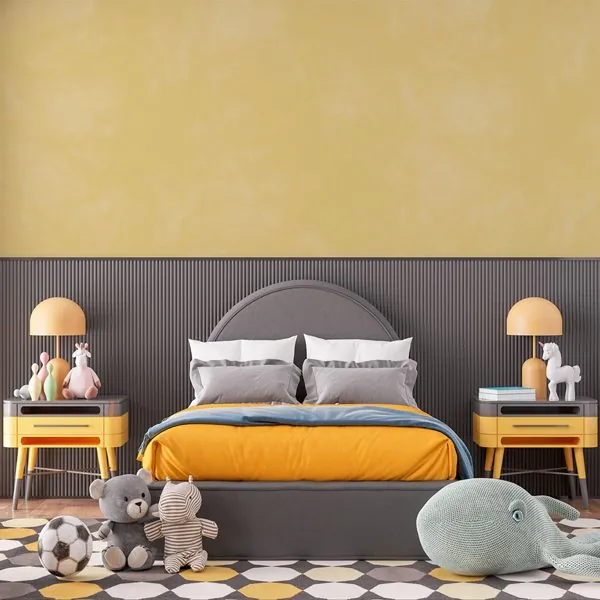 Cimento Queimado Amarelo — ambiente com o papel de parede aplicado