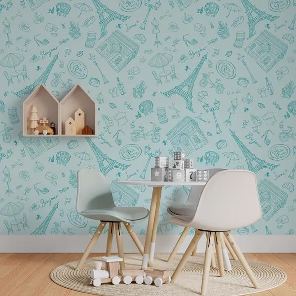 Coisas de Paris Tiffany — ambiente com o papel de parede aplicado
