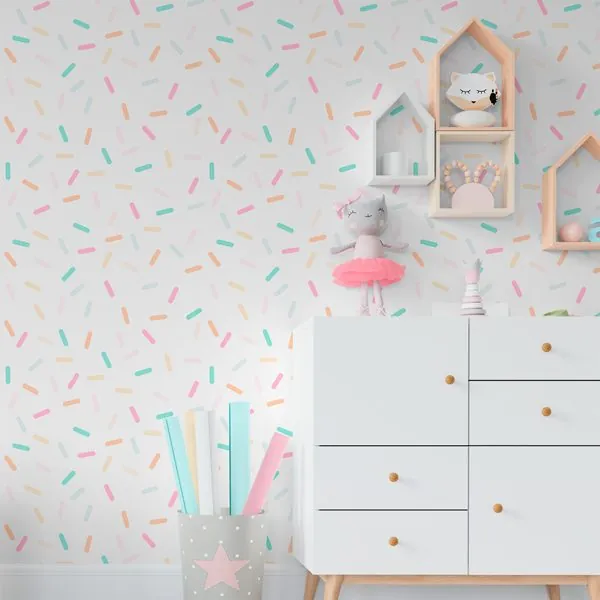 Confetes Coloridos — ambiente com o papel de parede aplicado