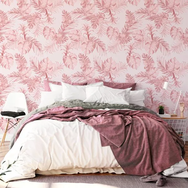 Costela de Adao Rose — ambiente com o papel de parede aplicado