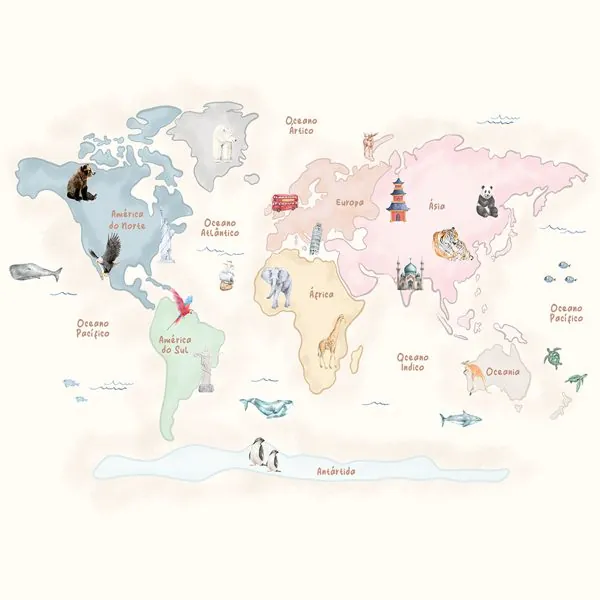 Desenho Mapa Mundi Infantil — estampa do papel de parede