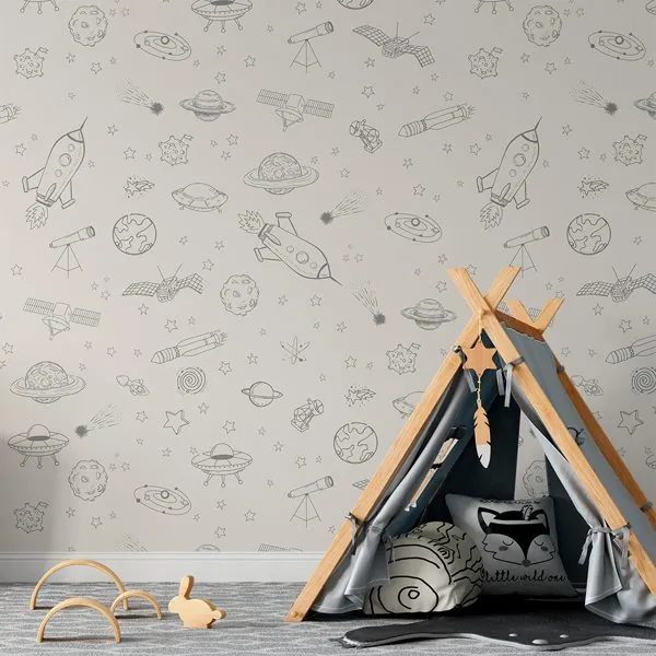 Desenhos Espaço Areia — ambiente com o papel de parede aplicado