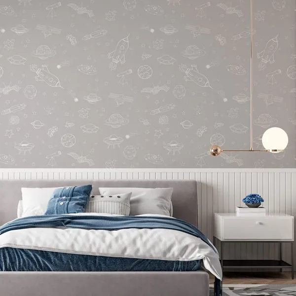 Desenhos Espaço Cinza — ambiente com o papel de parede aplicado