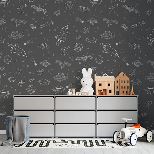 Desenhos Espaço Grafite — ambiente com o papel de parede aplicado