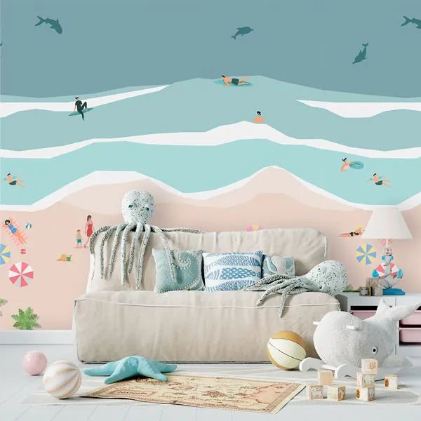 Dia de Praia — ambiente com o papel de parede aplicado