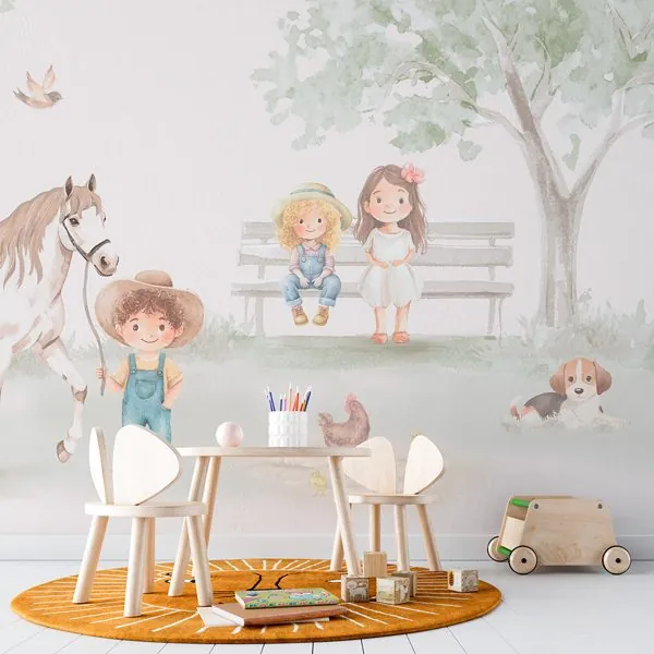 Dia no Campo — ambiente com o papel de parede aplicado