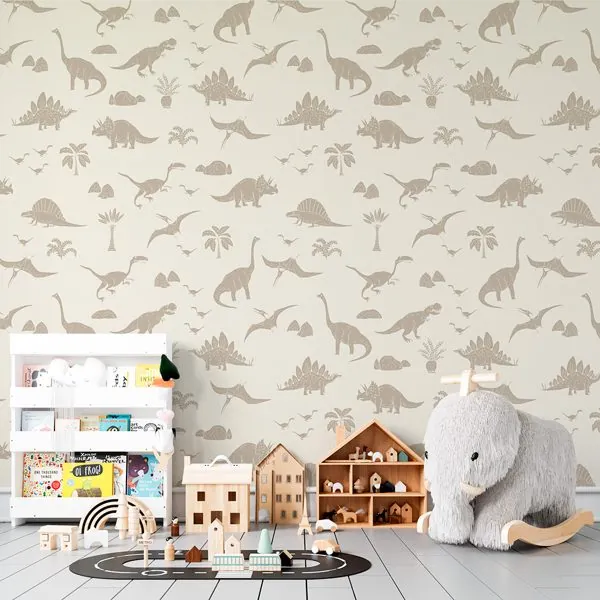 Dinos Areia — ambiente com o papel de parede aplicado