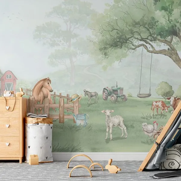 Fazenda Infantil — ambiente com o papel de parede aplicado