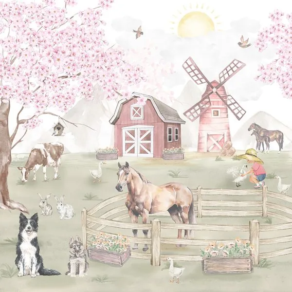 Fazendinha Aquarela — estampa do papel de parede