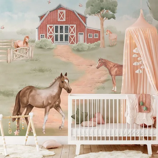 Fazendinha dos Cavalos — ambiente com o papel de parede aplicado
