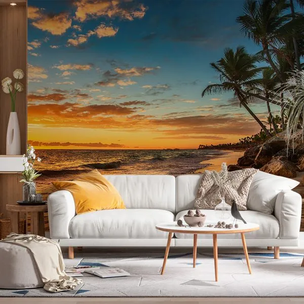 Fim de Tarde na Praia — ambiente com o papel de parede aplicado