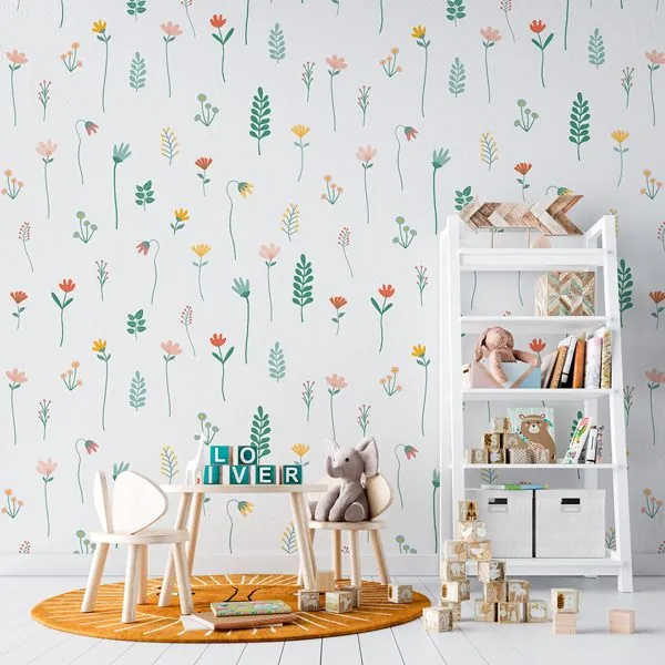 Floral Color — ambiente com o papel de parede aplicado