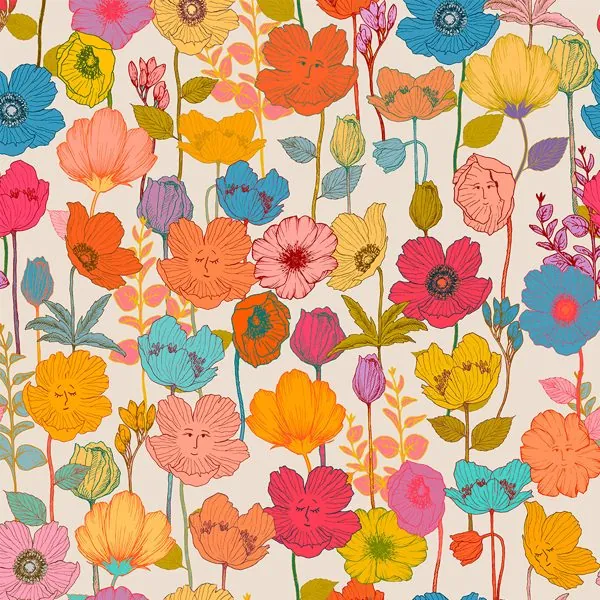 Floral Happy Color — estampa do papel de parede