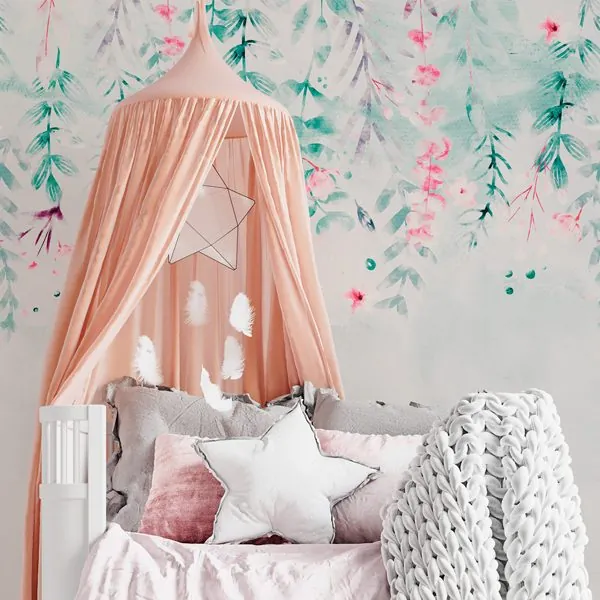 Floral Pendente Verde — ambiente com o papel de parede aplicado