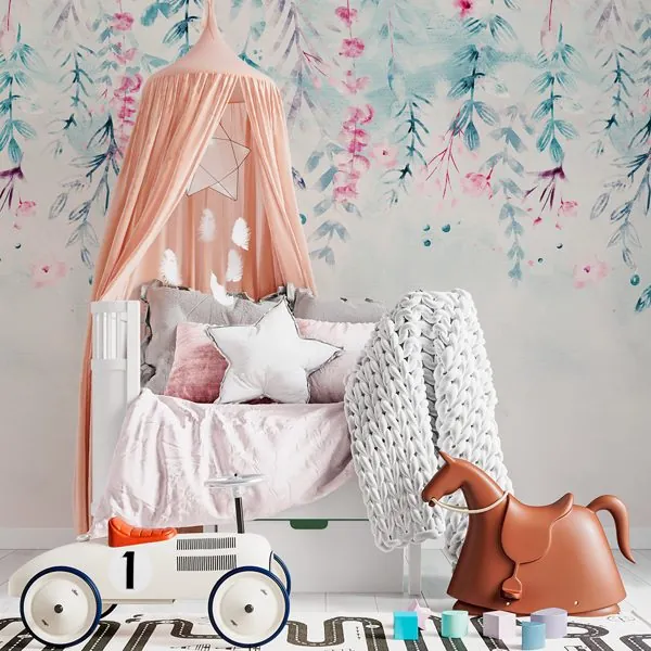 Floral Pendente — ambiente com o papel de parede aplicado